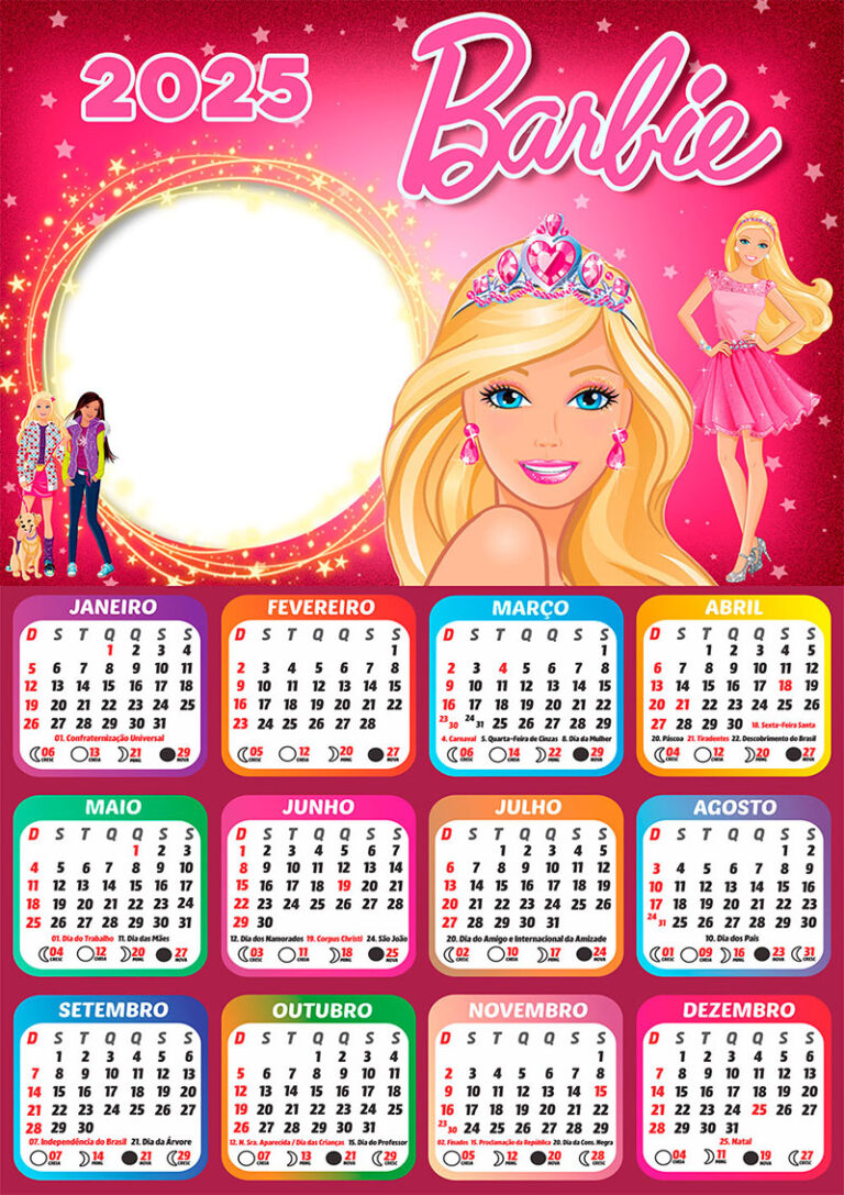 Calendário 2025 Barbie em PNG Arte Digital CalendárioLegal