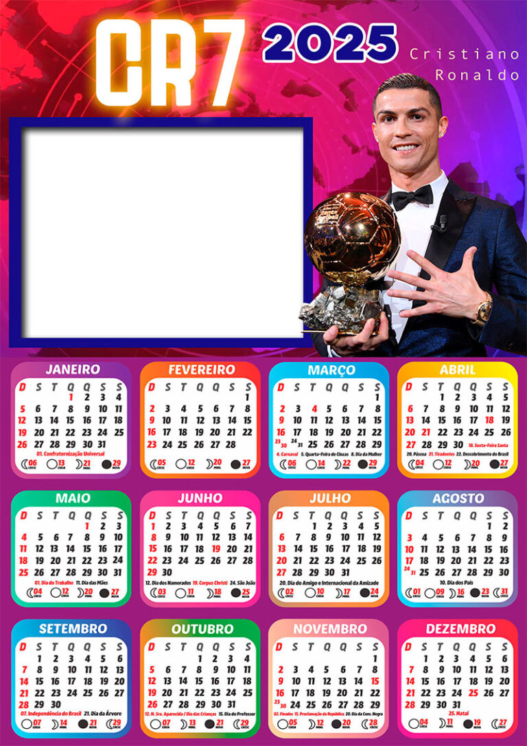 Calendário 2025 Cristiano Ronaldo em PNG Arte Digital CalendárioLegal