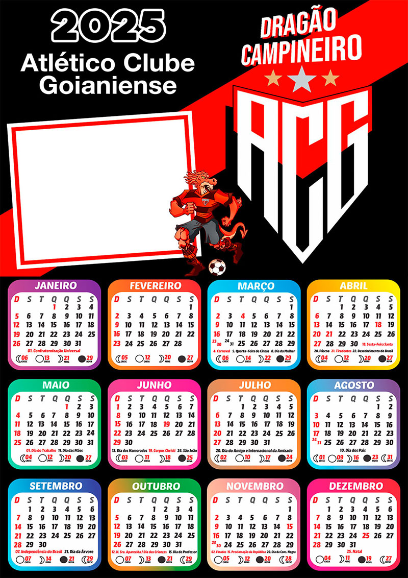 Calendário 2025 Atlético Goianiense em PNG Arte Digital - CalendárioLegal