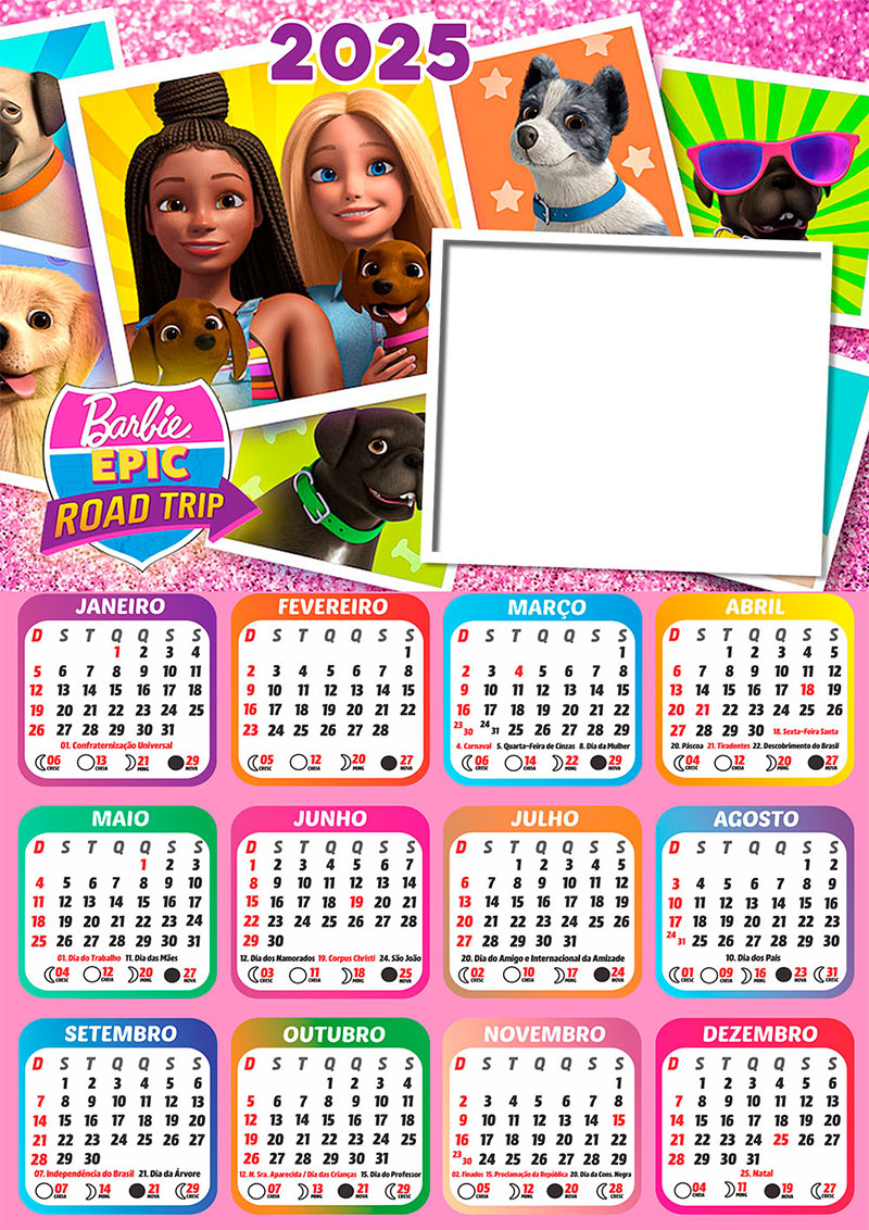 Calendário 2025 Barbie Epic Road Trip em PNG Arte Digital CalendárioLegal