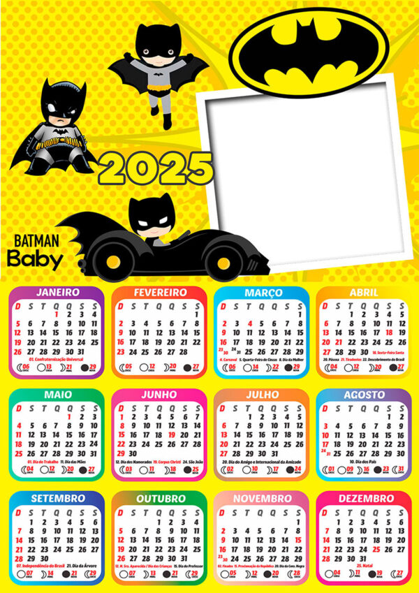 Calendário 2025 Batman Baby em PNG Arte Digital CalendárioLegal