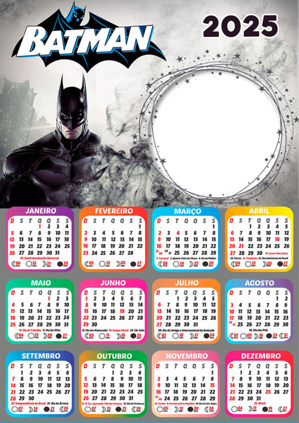 Calendário 2025 Batman em PNG Arte Digital CalendárioLegal