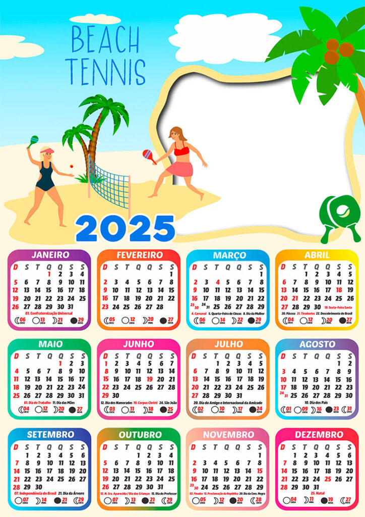 Calendário 2025 Beach Tennis em PNG Arte Digital CalendárioLegal