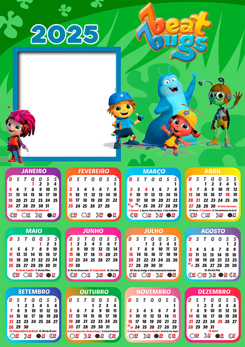 Calendário 2025 Beat Bugs em PNG Arte Digital CalendárioLegal