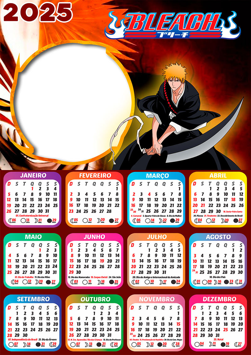 Calendário 2025 Bleach em PNG Arte Digital CalendárioLegal