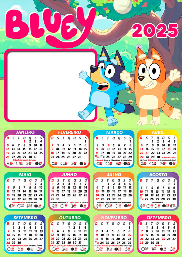 Calendário 2025 Bluey em PNG CalendárioLegal