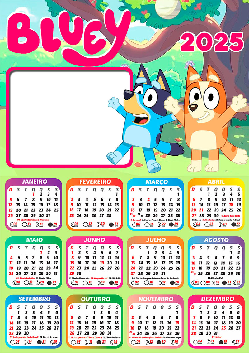 Calendário 2025 Bluey em PNG Arte Digital CalendárioLegal