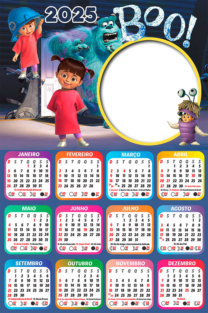 Calendário 2025 Boo do Monstros S.A. em PNG Arte Digital CalendárioLegal