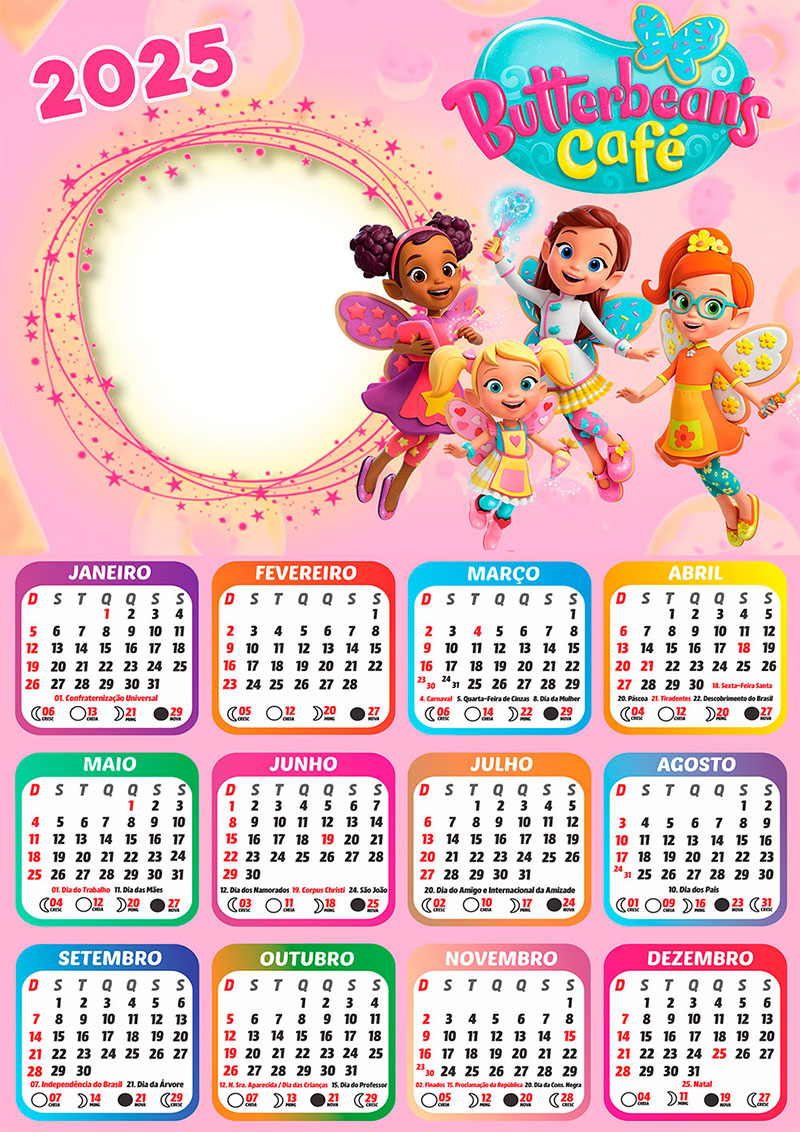 Calendário 2025 Butterbean's Café em PNG Arte Digital CalendárioLegal