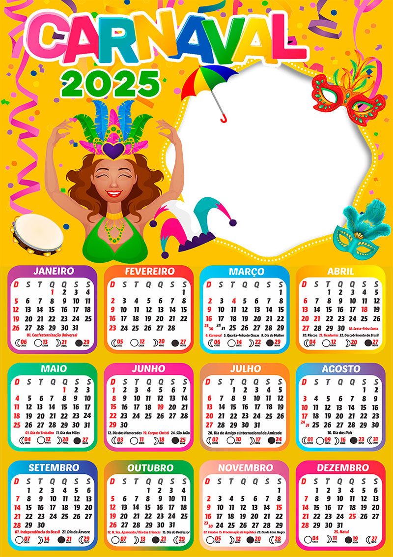 Calendário 2025 Carnaval em PNG Arte Digital CalendárioLegal