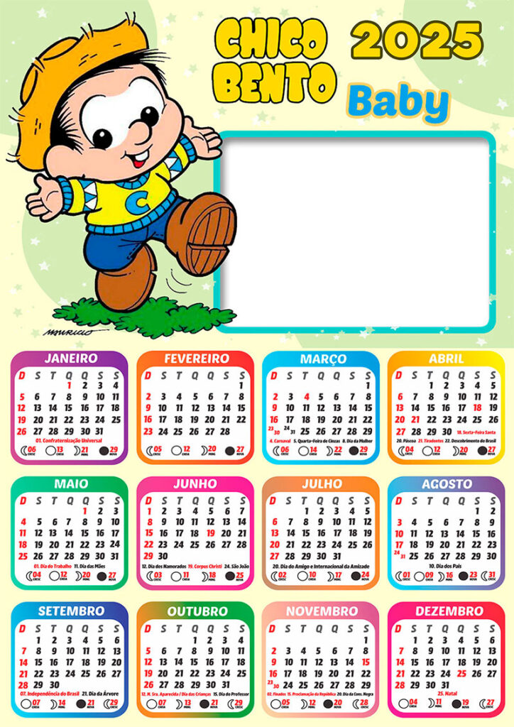 Calendário 2025 Chico Bento Baby em PNG Arte Digital CalendárioLegal