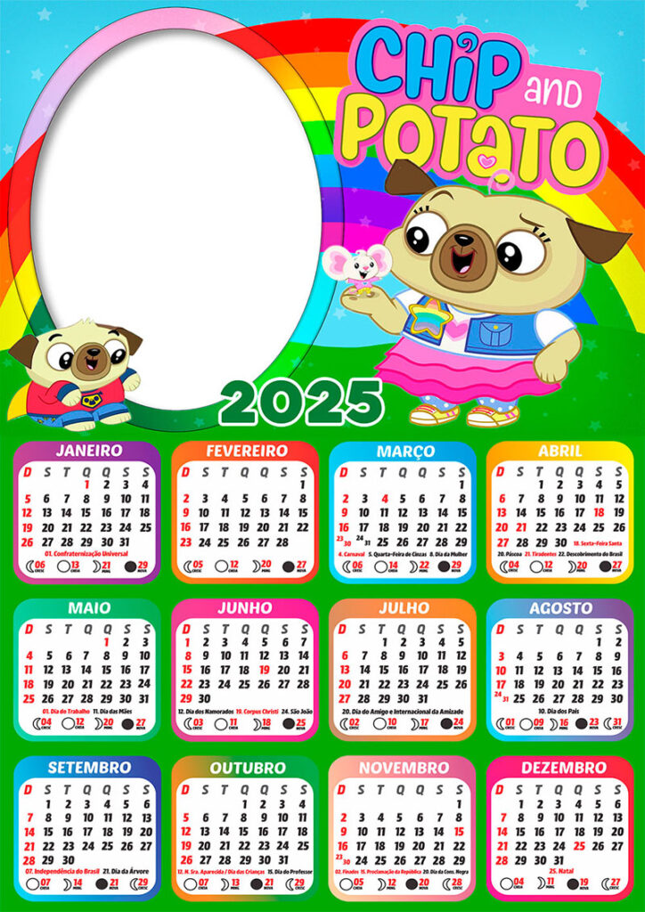 Calendário 2025 Chip e Potato em PNG Arte Digital CalendárioLegal