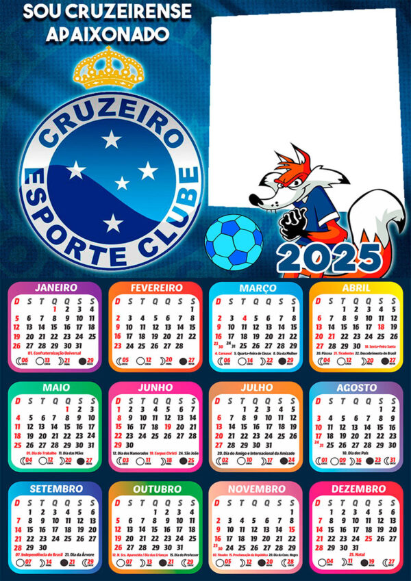 Calendário 2025 Cruzeiro em PNG Time Arte Digital CalendárioLegal