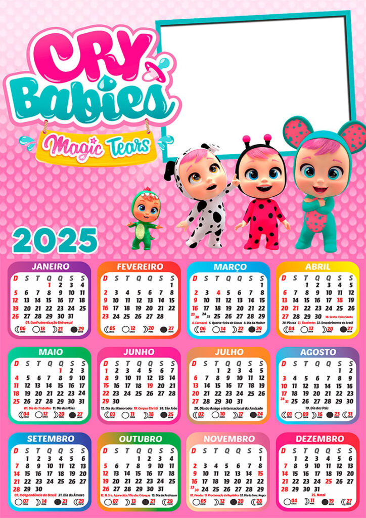 Calendário 2025 Cry Babies Magic Tears em PNG Arte Digital