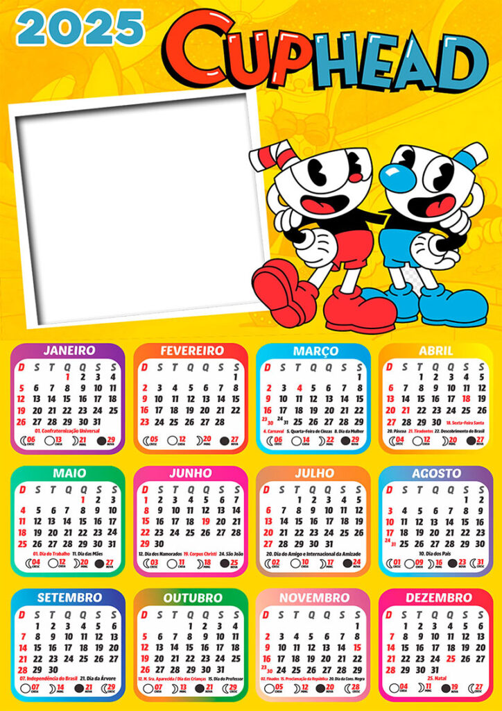 Calendário 2025 CupHead em PNG Arte Digital CalendárioLegal