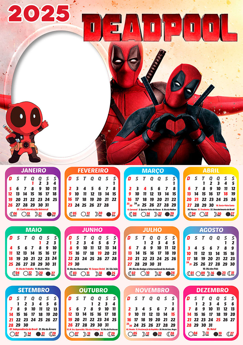 Calendário 2025 Deadpool em PNG Arte Digital CalendárioLegal