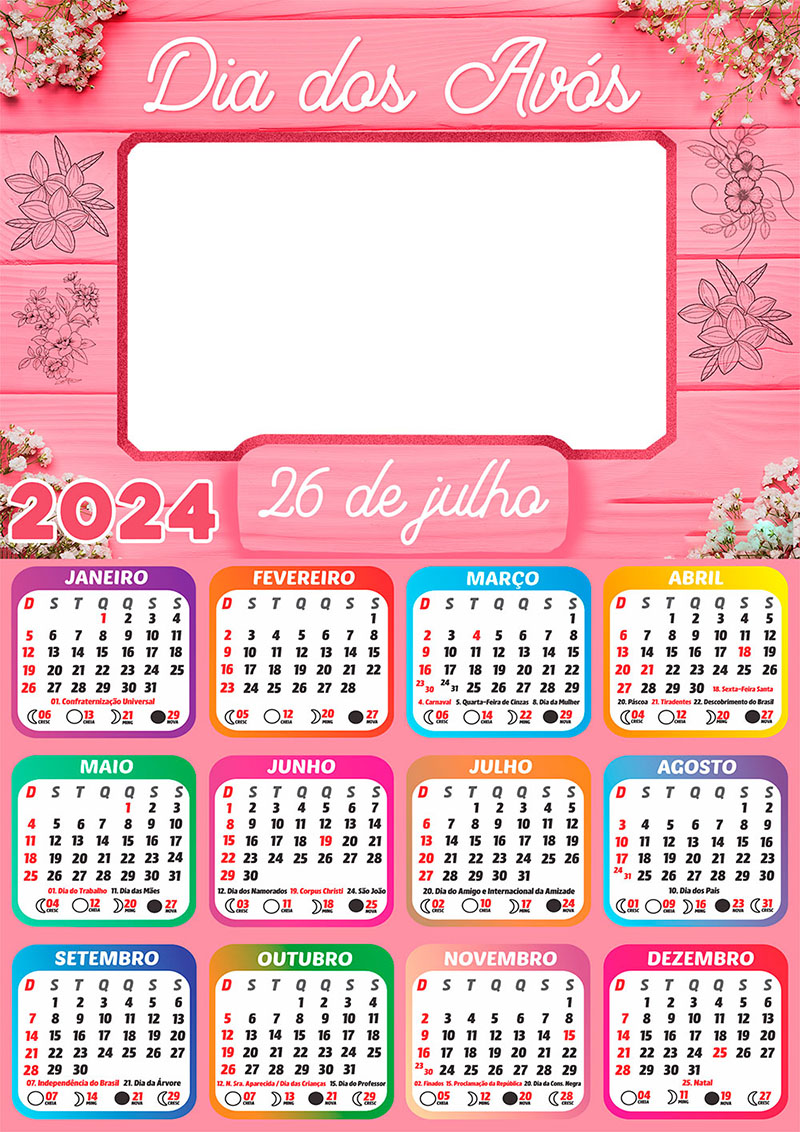 Calendário 2025 Dia dos Avós em PNG Arte Digital CalendárioLegal