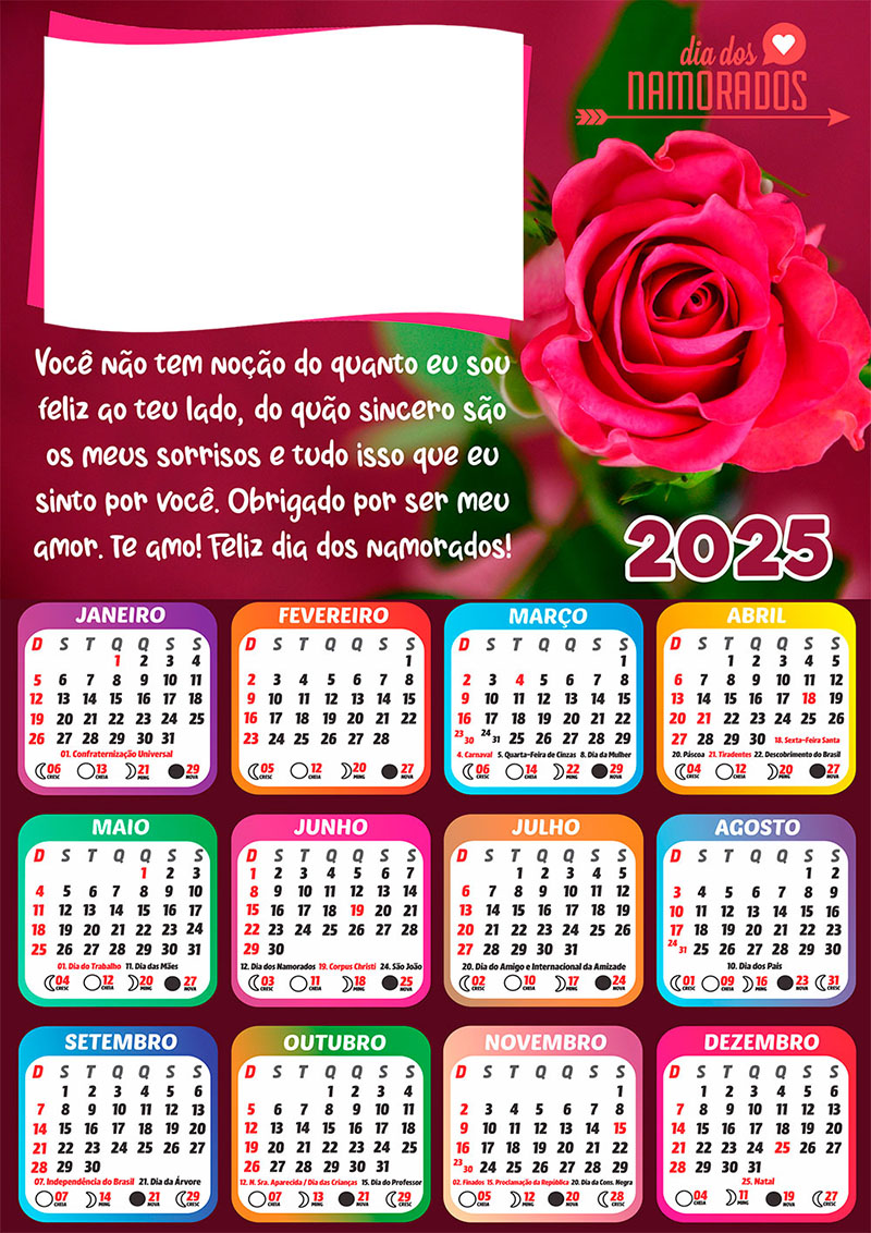 Calendário 2025 Dia dos Namorados Mensagem em PNG CalendárioLegal