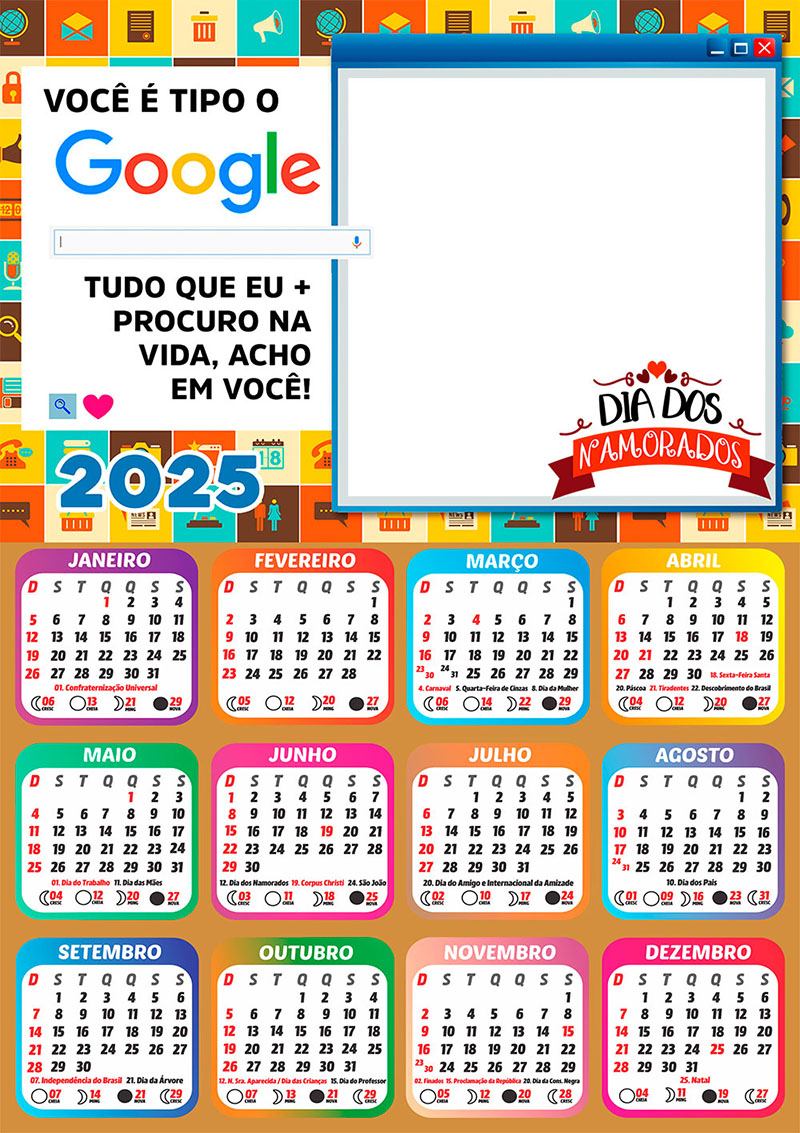 Calendário 2025 Dia dos Namorados Tipo Google em PNG CalendárioLegal