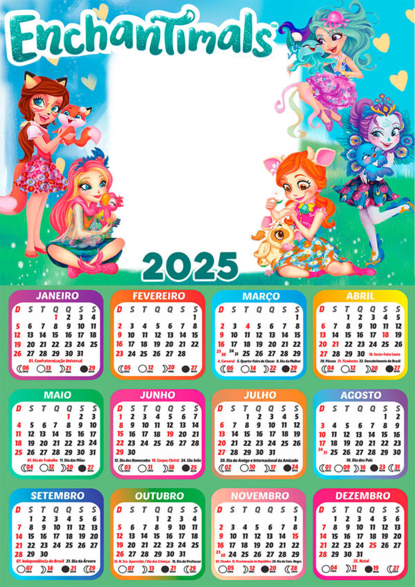 Calendário 2025 Enchantimals em PNG Arte Digital CalendárioLegal