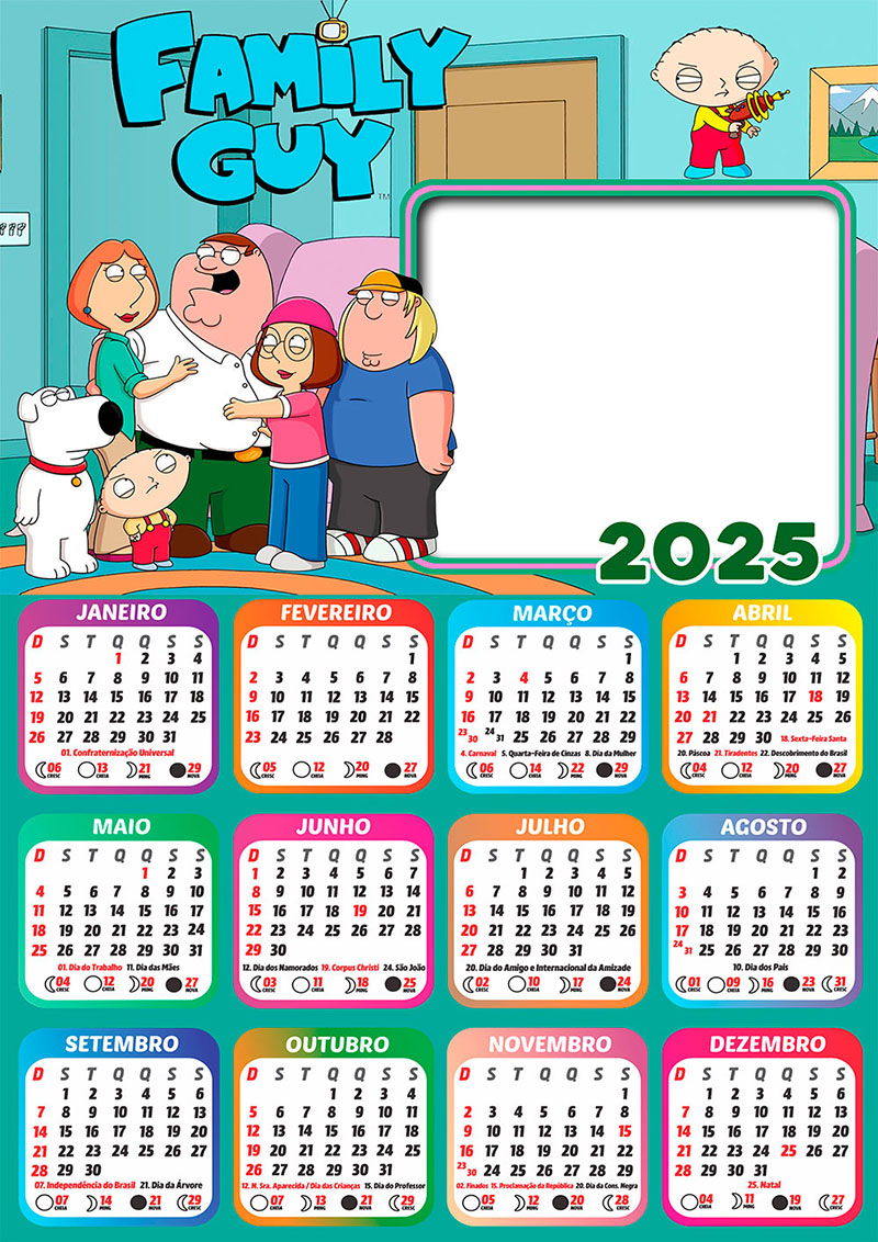 Calendário 2025 Family Guy em PNG Arte Digital CalendárioLegal