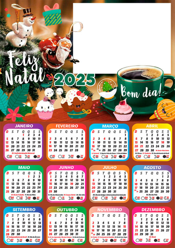 Calendário 2025 Feliz Natal Bom Dia em PNG Arte Digital CalendárioLegal