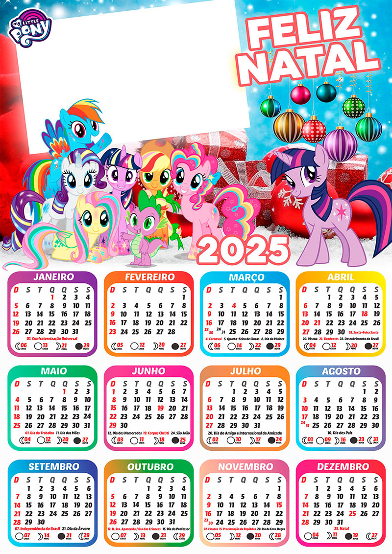 Calendário 2025 Feliz Natal My Little Pony em PNG Arte Digital