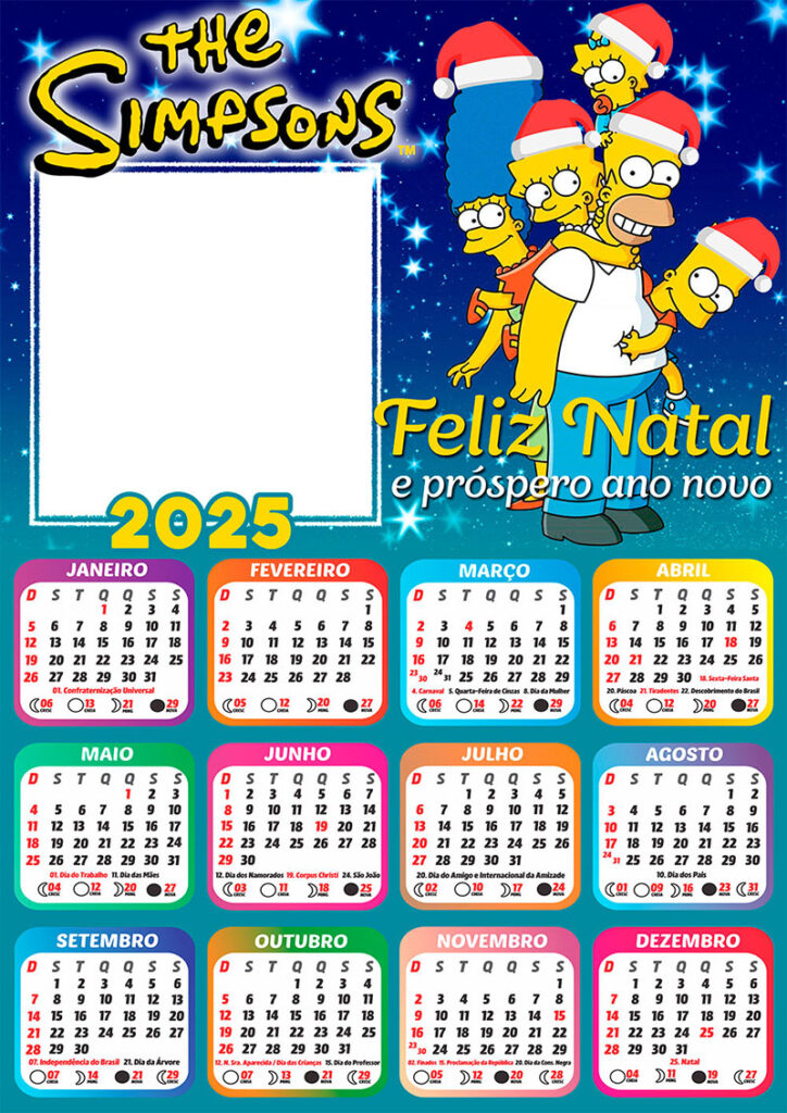 Calendário 2025 Feliz Natal Os Simpsons em PNG Arte Digital