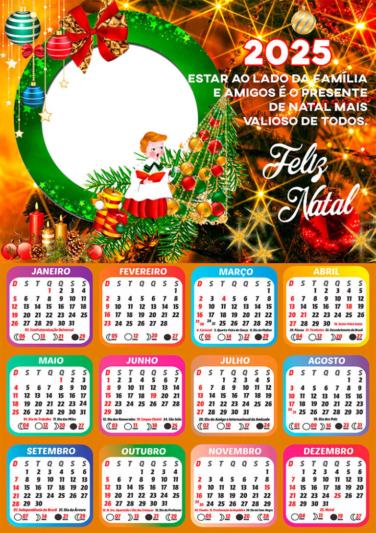 Calendário 2025 Feliz Natal ao Lado da Família Arte Digital