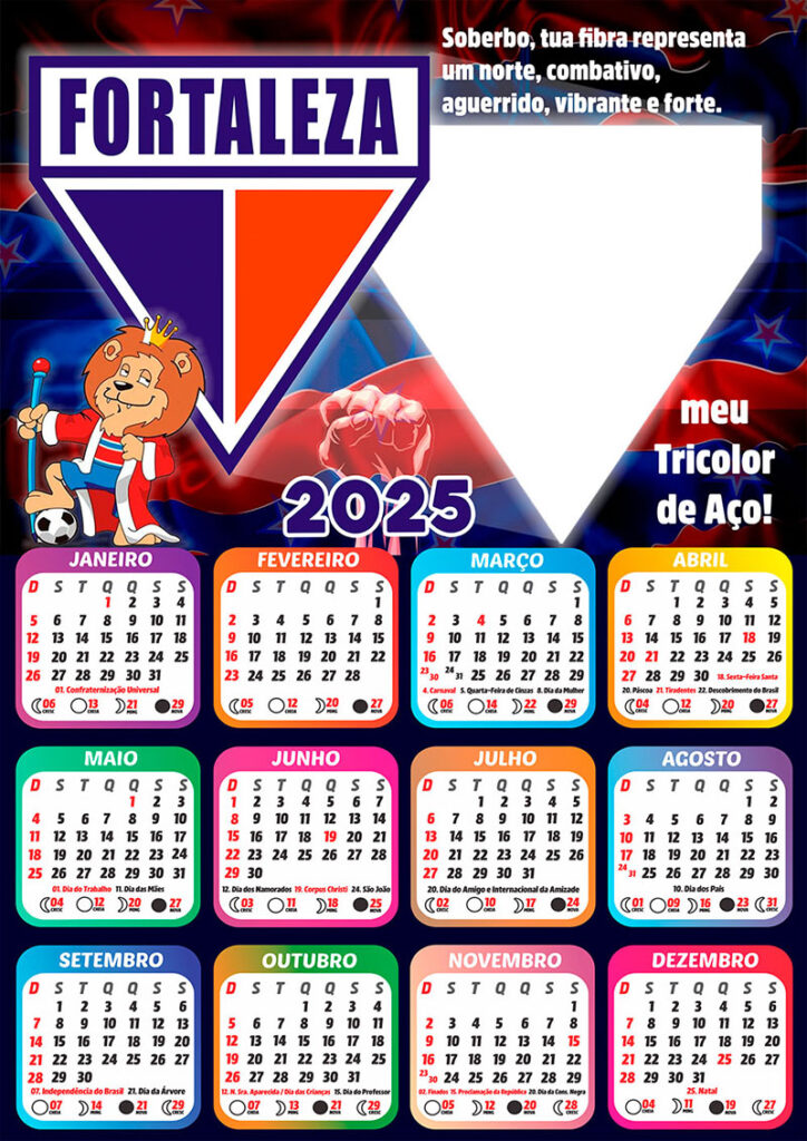 Calendário 2025 Fortaleza em PNG Futebol Arte Digital CalendárioLegal