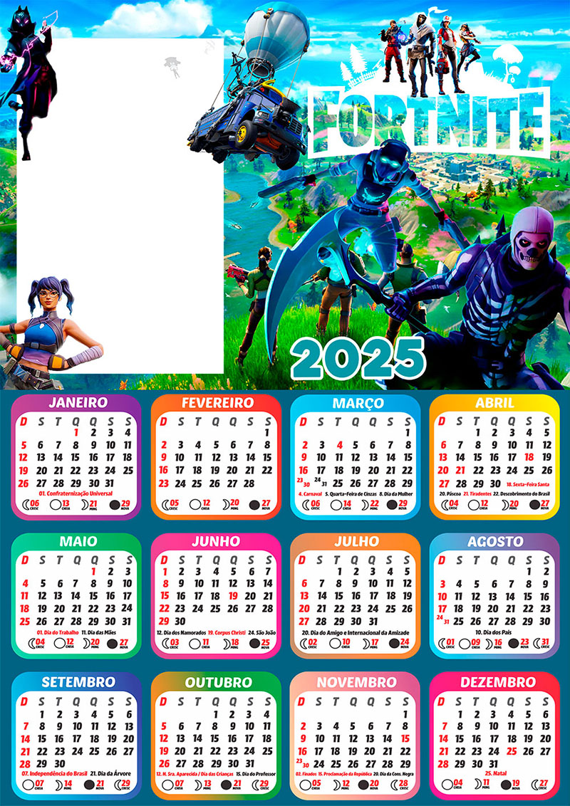 Calendário 2025 Fortnite em PNG Arte Digital CalendárioLegal