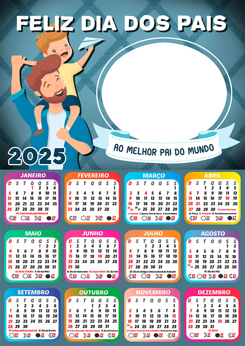 Calendário 2025 Frase Feliz Dia dos Pais em PNG Arte Digital