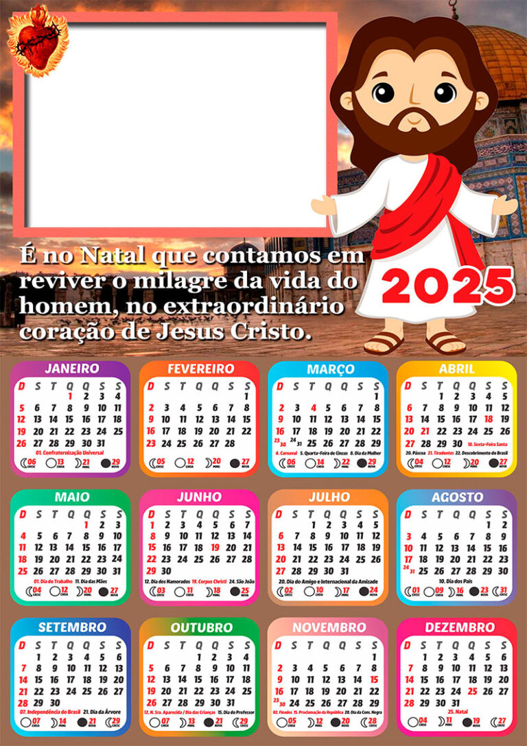 Calendário 2025 Frase Natalina de Jesus Cristo Arte Digital