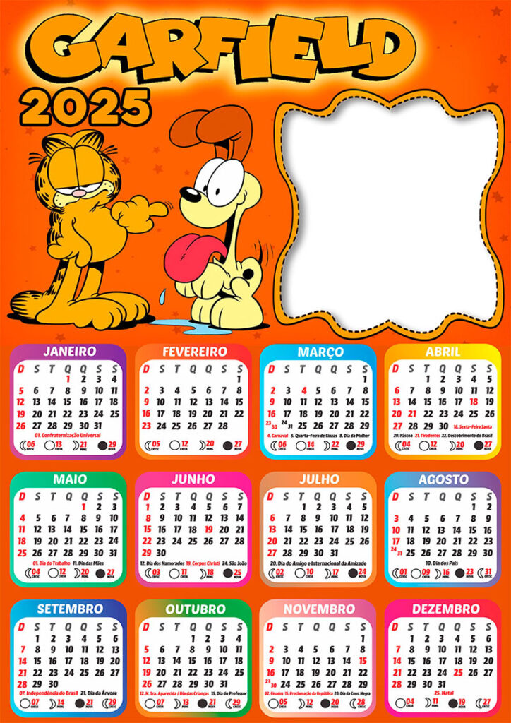 Calendário 2025 Garfield em PNG Arte Digital CalendárioLegal