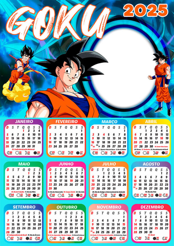 Calendário 2025 Goku Dragon Ball em PNG Arte Digital CalendárioLegal