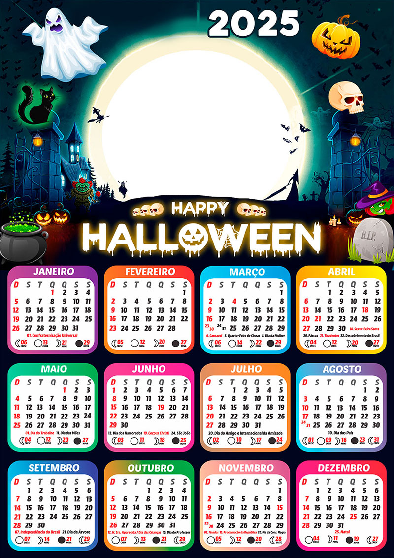 Calendário 2025 Happy Halloween em PNG Arte Digital CalendárioLegal