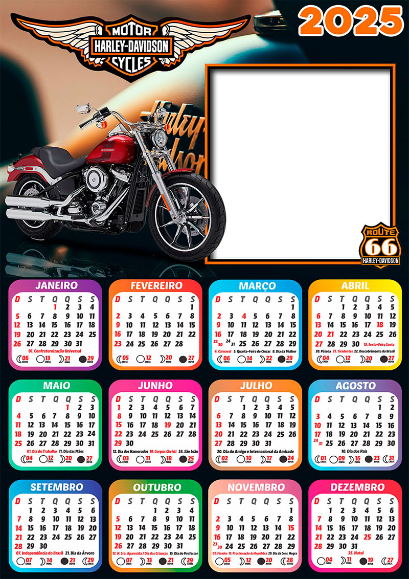 Calendário 2025 Harley Davidson em PNG Arte Digital CalendárioLegal