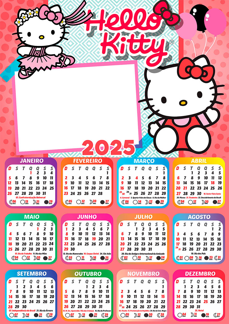 Calendário 2025 Hello Kitty em PNG CalendárioLegal