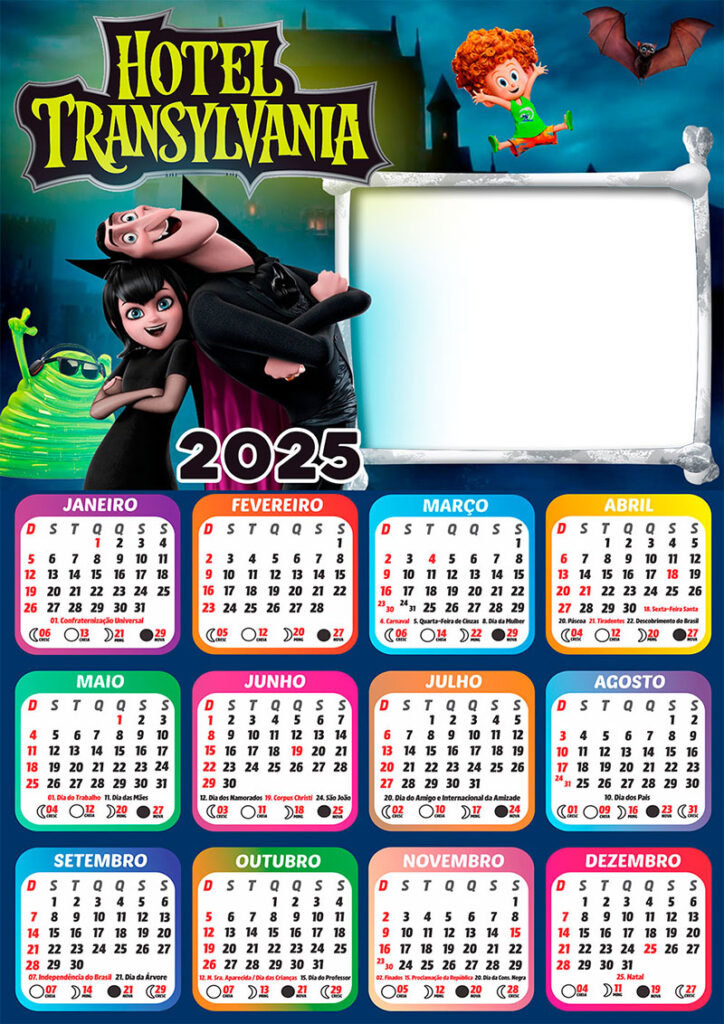 Calendário 2025 Hotel Transylvania em PNG Arte Digital CalendárioLegal