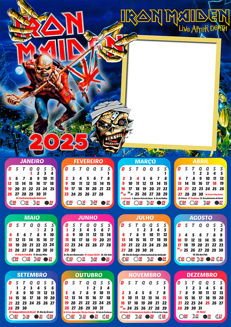 Calendário 2025 Iron Maiden em PNG Arte Digital CalendárioLegal