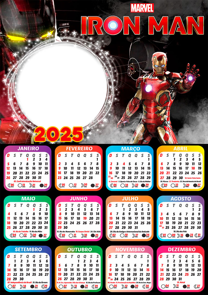 Calendário 2025 Iron Man em PNG Arte Digital CalendárioLegal