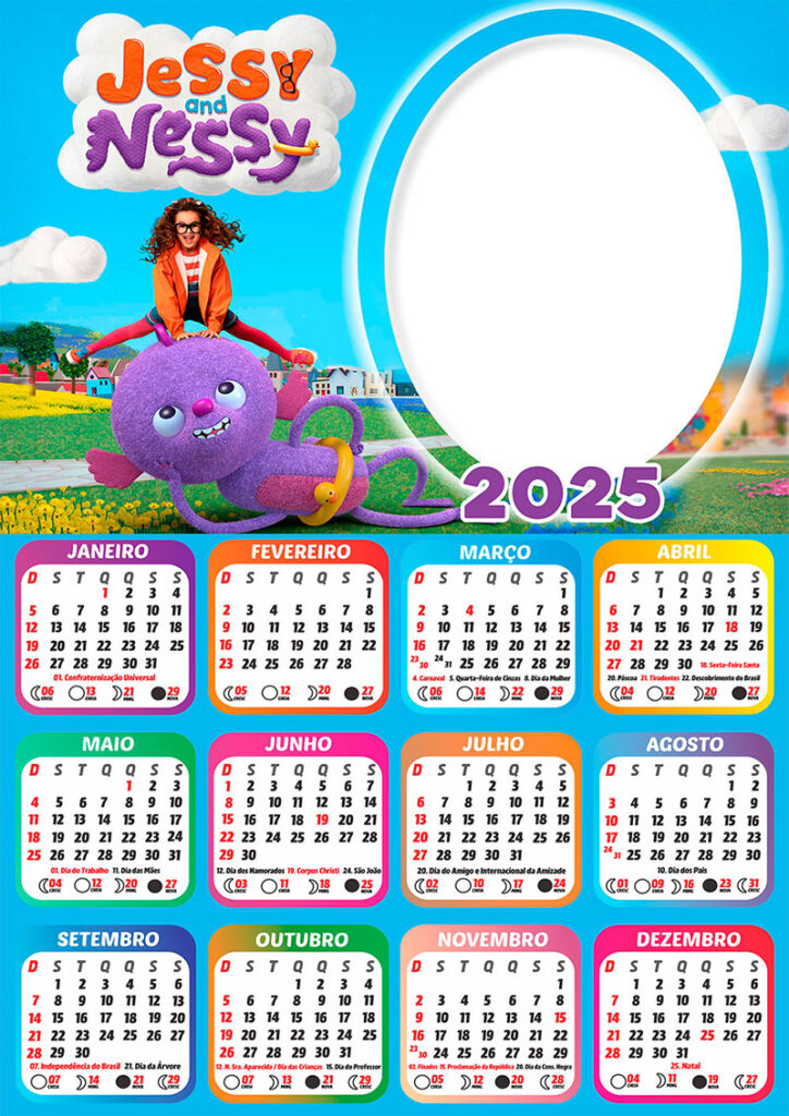 Calendário 2025 Jessy e Nessy em PNG Arte Digital - CalendárioLegal