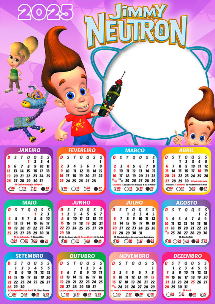 Calendário 2025 Jimmy Neutron em PNG Arte Digital CalendárioLegal