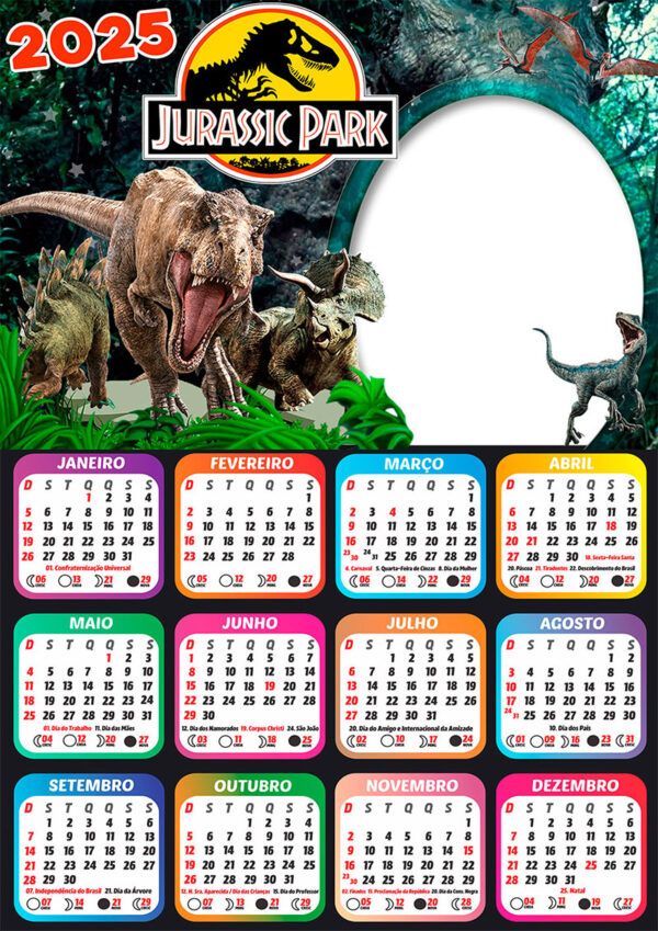 Calendário 2025 Jurassic Park em PNG Arte Digital CalendárioLegal