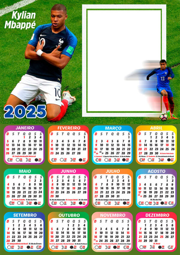 Calendário 2025 Kylian Mbappé PSG em PNG Arte Digital CalendárioLegal