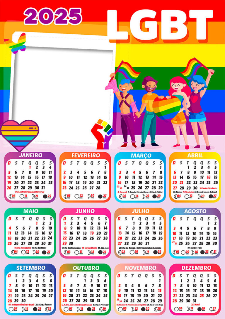 Calendário 2025 LGBT em PNG Arte Digital - CalendárioLegal