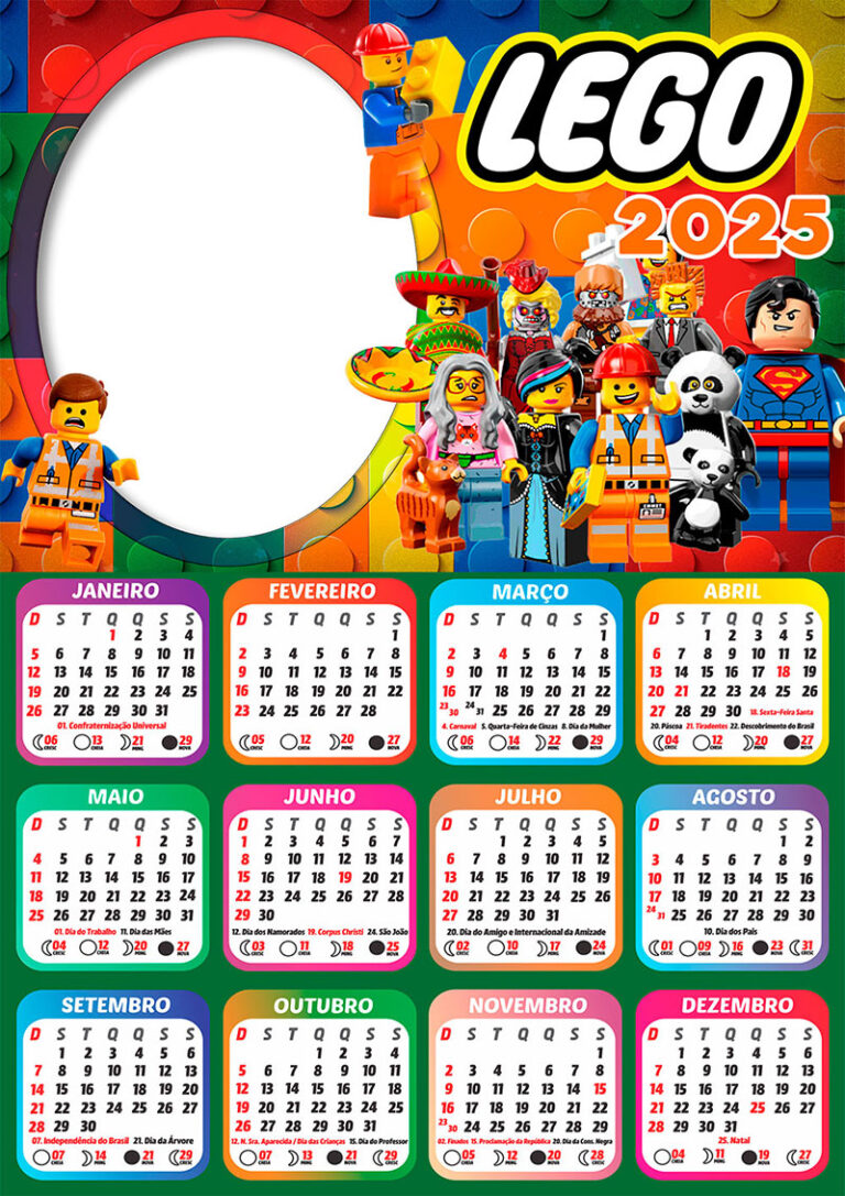 Calendário 2025 LEGO Infantil em PNG Arte Digital CalendárioLegal