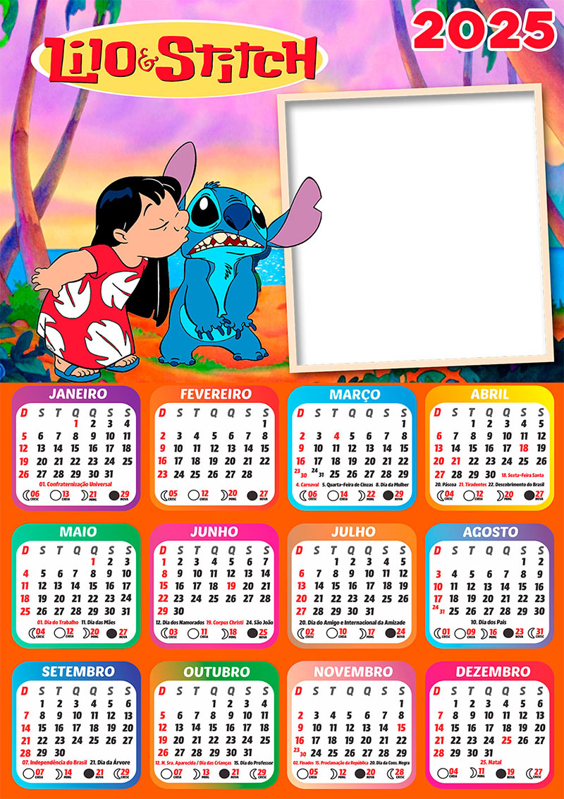 Calendário 2025 Lilo e Stitch em PNG Arte Digital CalendárioLegal