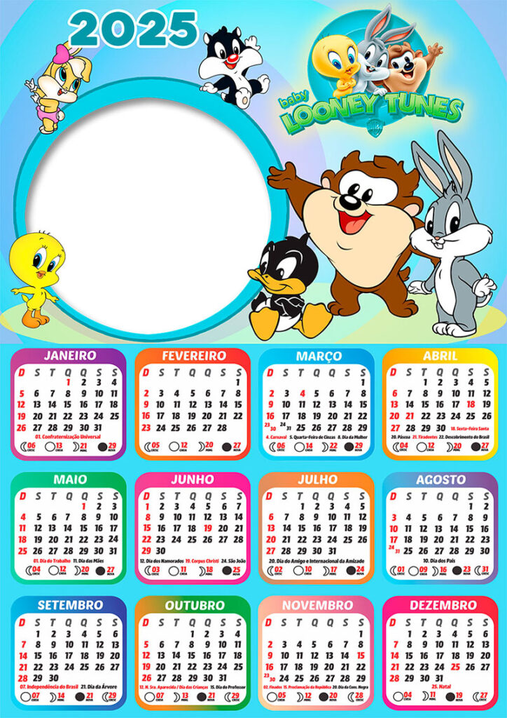 Calendário 2025 Looney Tunes Baby em PNG Arte Digital CalendárioLegal