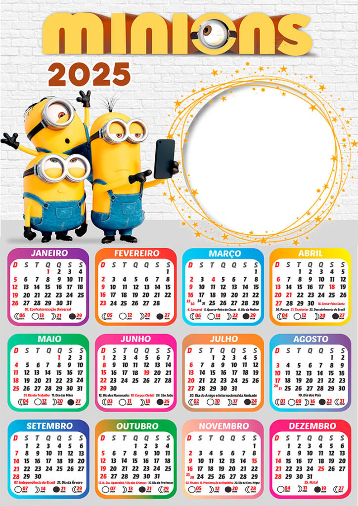 Calendário 2025 Minions em PNG Arte Digital CalendárioLegal